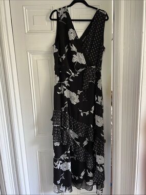 INC International Concepts Black and White Floral Wrap Maxi Dress